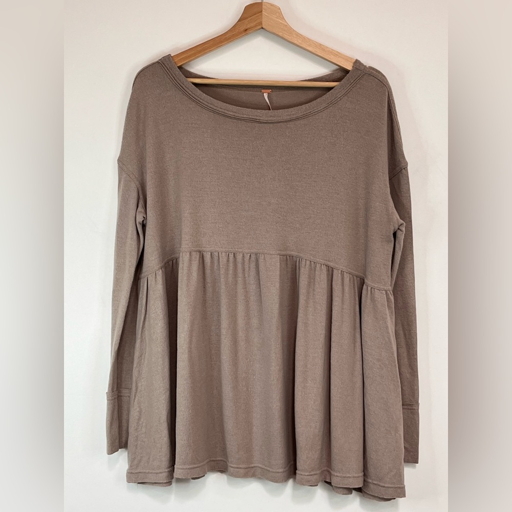 Free People Taupe Long Sleeve Tunic EUC Size M